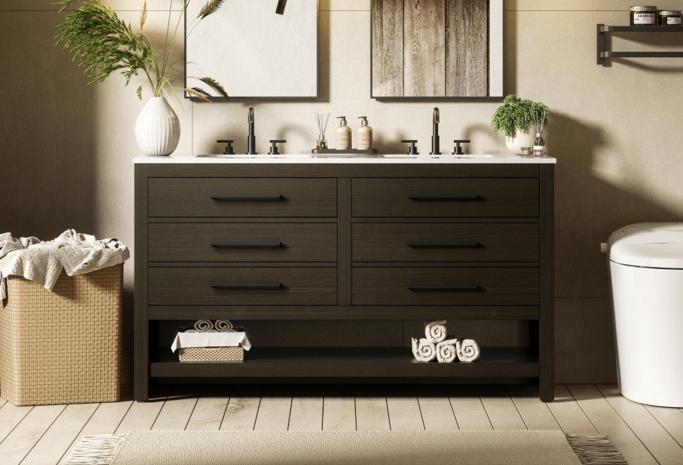 Home Living 60" Double Bathroom Vanity, Mocha Brown