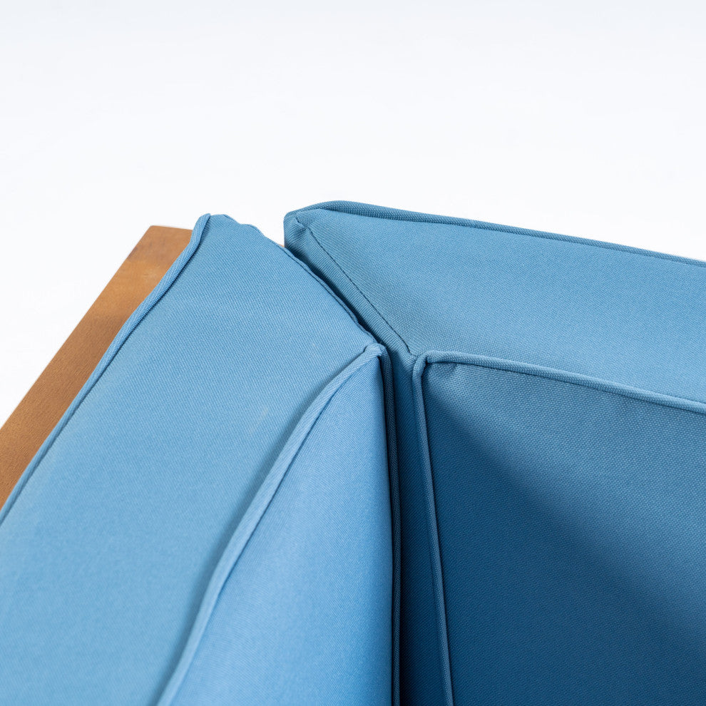 GDF Studio Dawson Outdoor 2-Seater Acacia Wood Sectional Loveseat Set, Blue