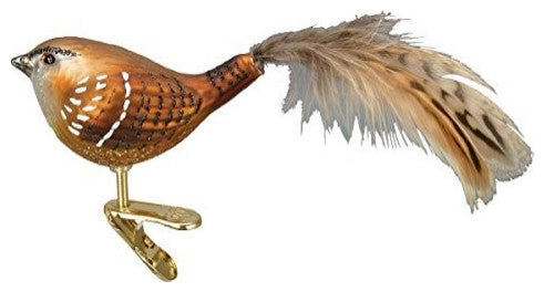 Old World (#18082) Glass Blown Christmas Ornament, Wren w/ Clip