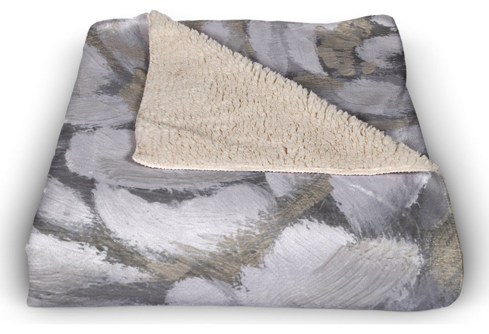 Cream and Gray Floral 50x60 Sherpa Fleece Blanket