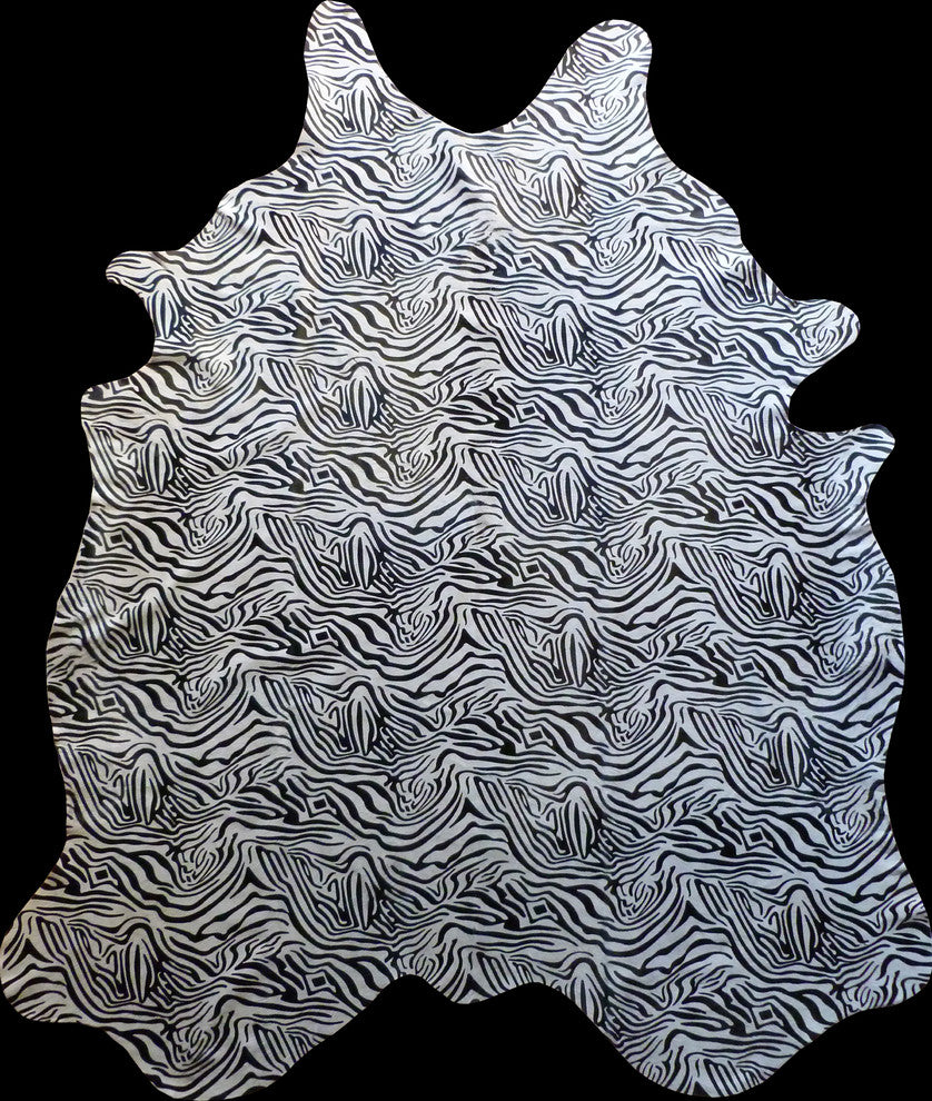 Black and White Baby Zebra Stenciled Brazilian Cowhide