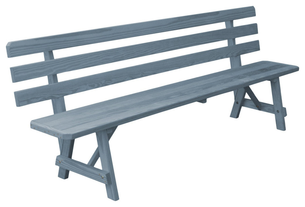Traditional Cedar Backed Bench, Gray Stain, 8 Foot