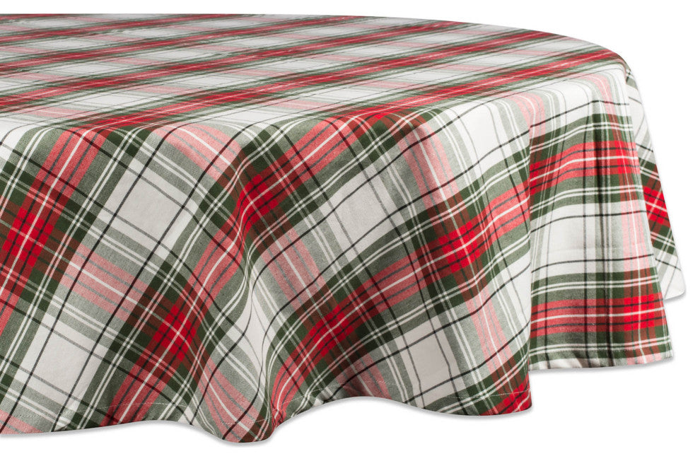 DII Christmas Plaid Tablecloth 70 Round