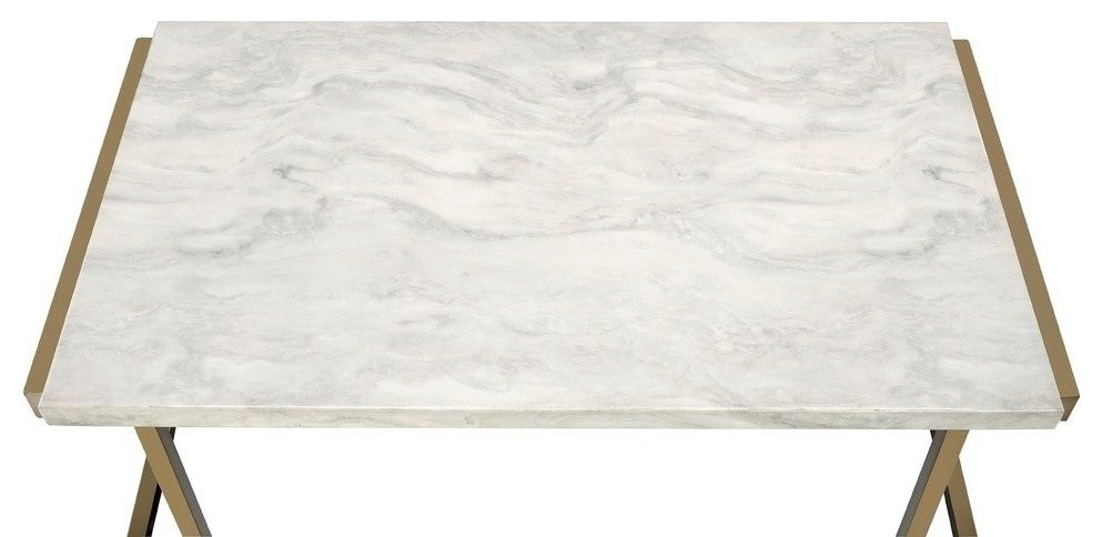 Boice II End Table, Faux Marble and Champagne
