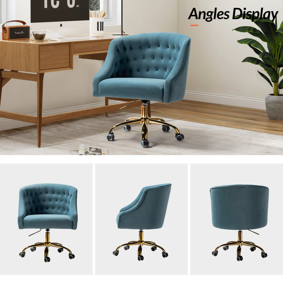 Home Office Swivel Chair with Button-Tufted Back, Blue