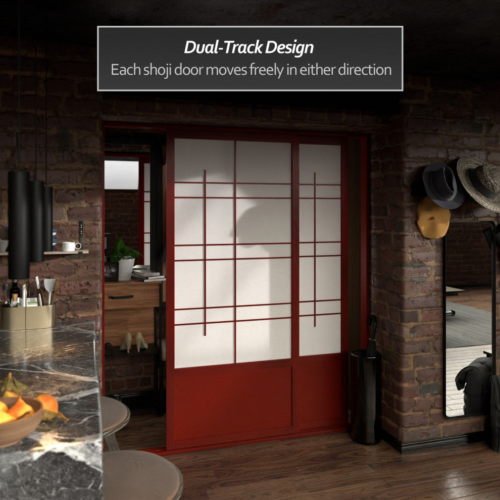 7' Tall Eudes Shoji Sliding Door Kit, Double, Sided, Rosewood
