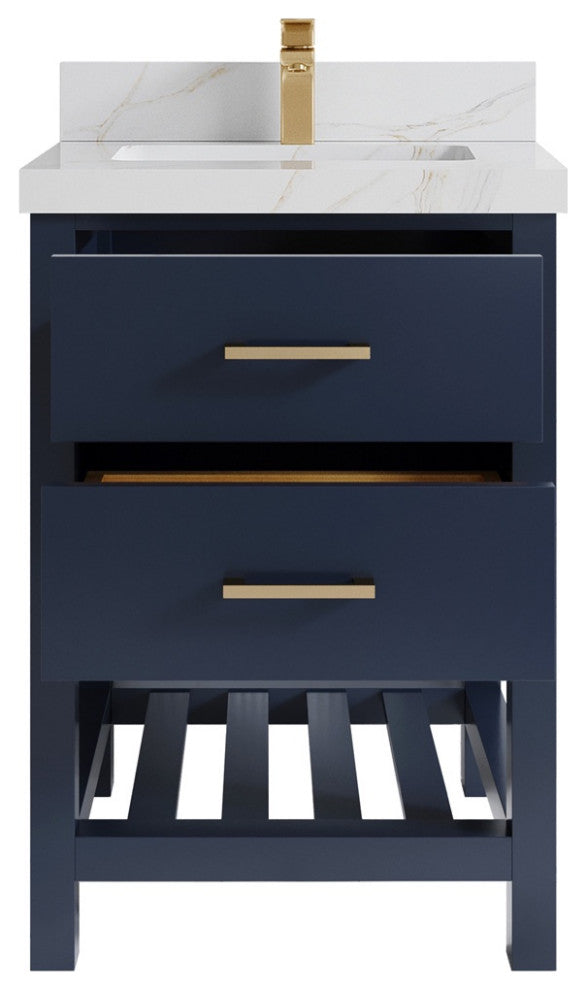 Parker 24" Single Sink Bath Vanity, Navy Blue 2" Calacatta Sienna
