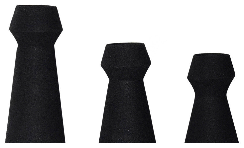 Granfeld Matte Black Textured Decorative Vases, 3-Piece Set