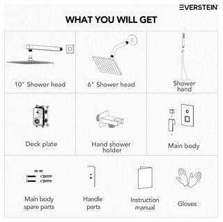 Dual Heads 3-Functions Shower System with Pressure Balancing Rough-In Valve, Matte Black