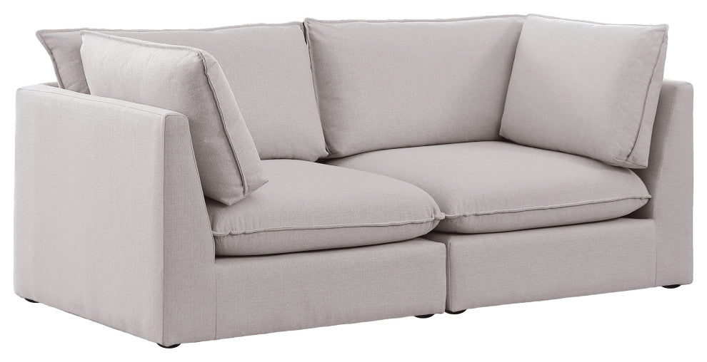 Mackenzie Linen Textured Fabric Upholstered 2-Piece Modular Sofa, Beige