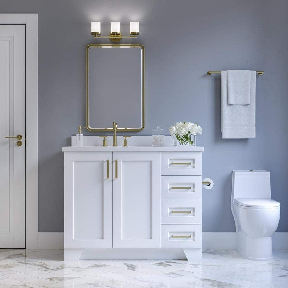 Ariel Taylor 43" Single Sink Vanity, White, Rectangular Sink, Left Offset