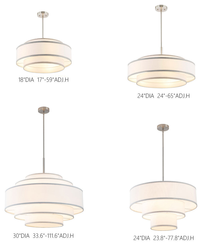 5-Light Dimmable Drum Chandelier with Double Shades, Nickel
