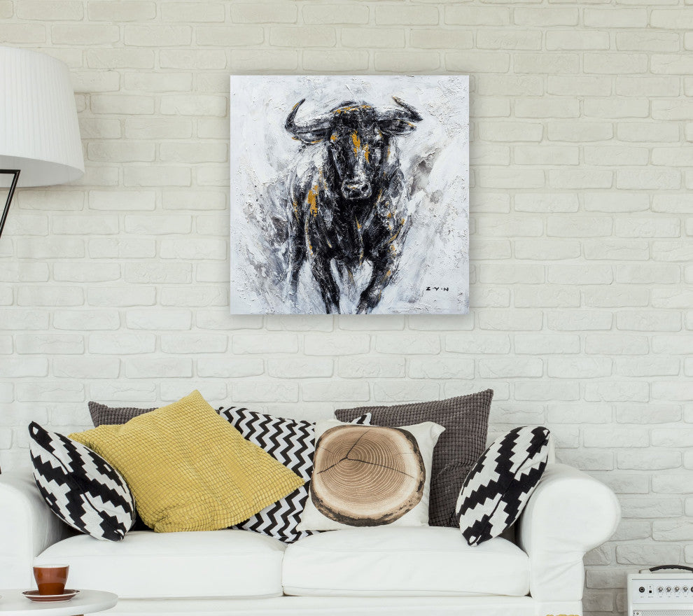 Abstract art "Fearless Bull Hand Painted" Oil painting - Wrapped Canvas Painting