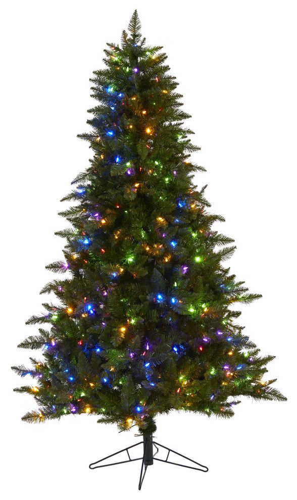 6.5' Vermont Spruce Faux Xmas Tree W/Multicolor Multifunction& Bendable Branches