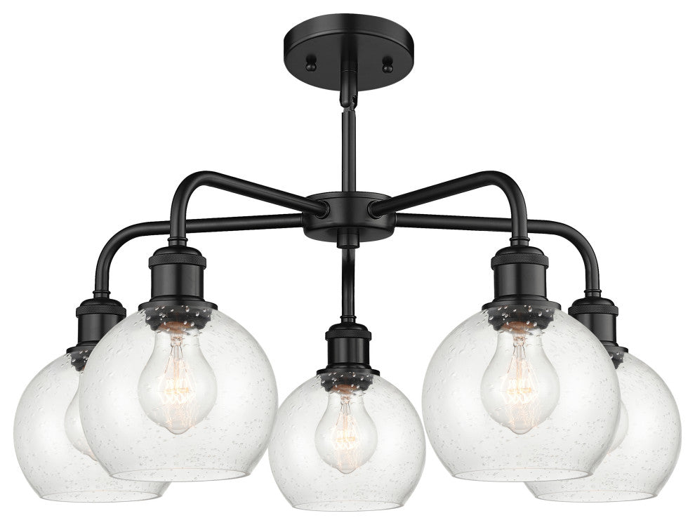 Athens 5-Light 24" Stem Chandelier, Matte Black, Seedy