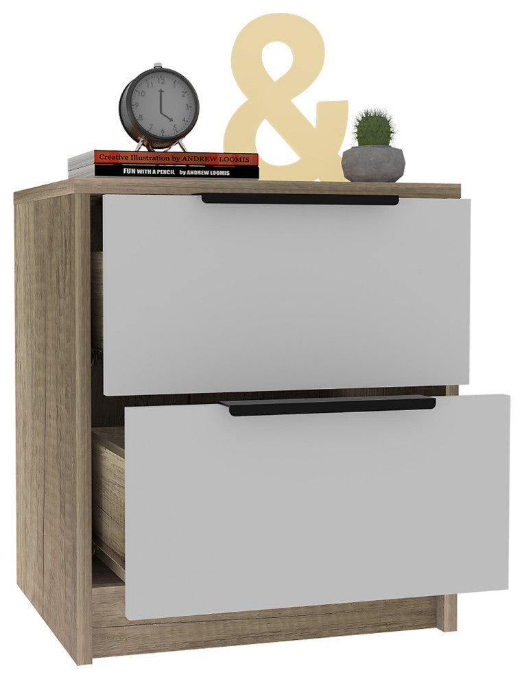 Mod Light Oak and White Two Drawer Nightstand
