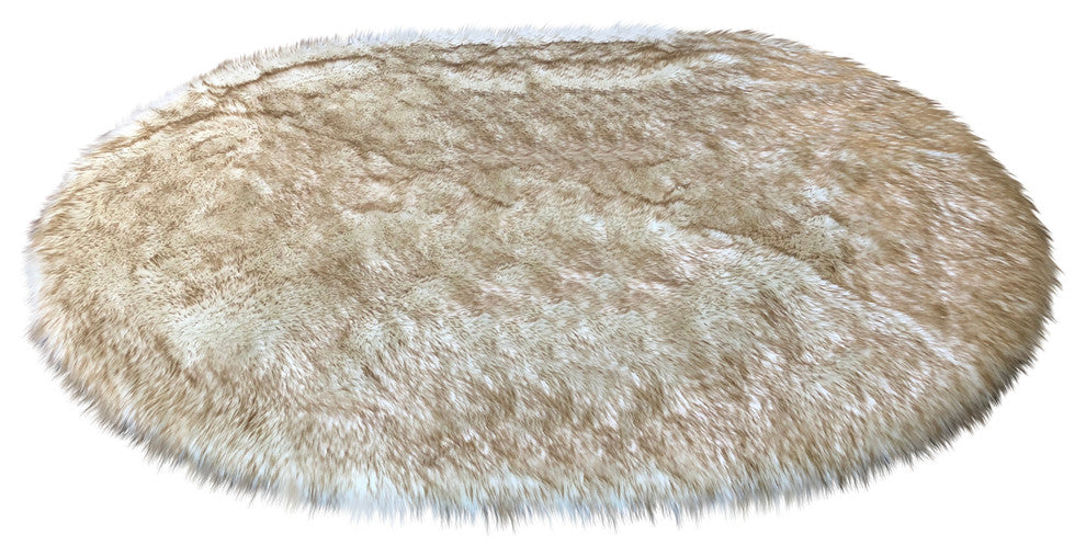 Super Soft Faux Sheepskin Rug, Oval, Eclipse, White, Brown Tips, 12'x15'