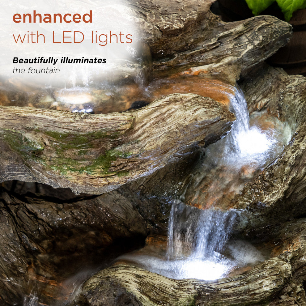Alpine Rainforest Tiered Fountain With LED Lights, 31" Tall