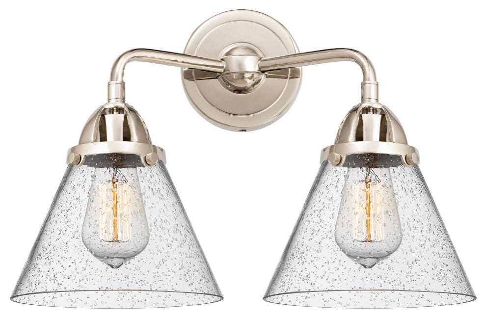 Large Cone Bath Vanity Light, Polished Nickel, Seedy, Seedy