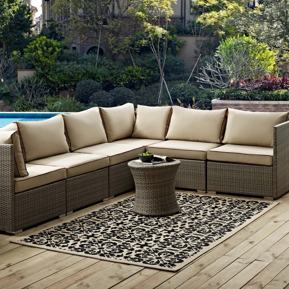 Black and Beige Ariana Vintage Floral Trellis 8x10 Indoor and Outdoor Area Rug