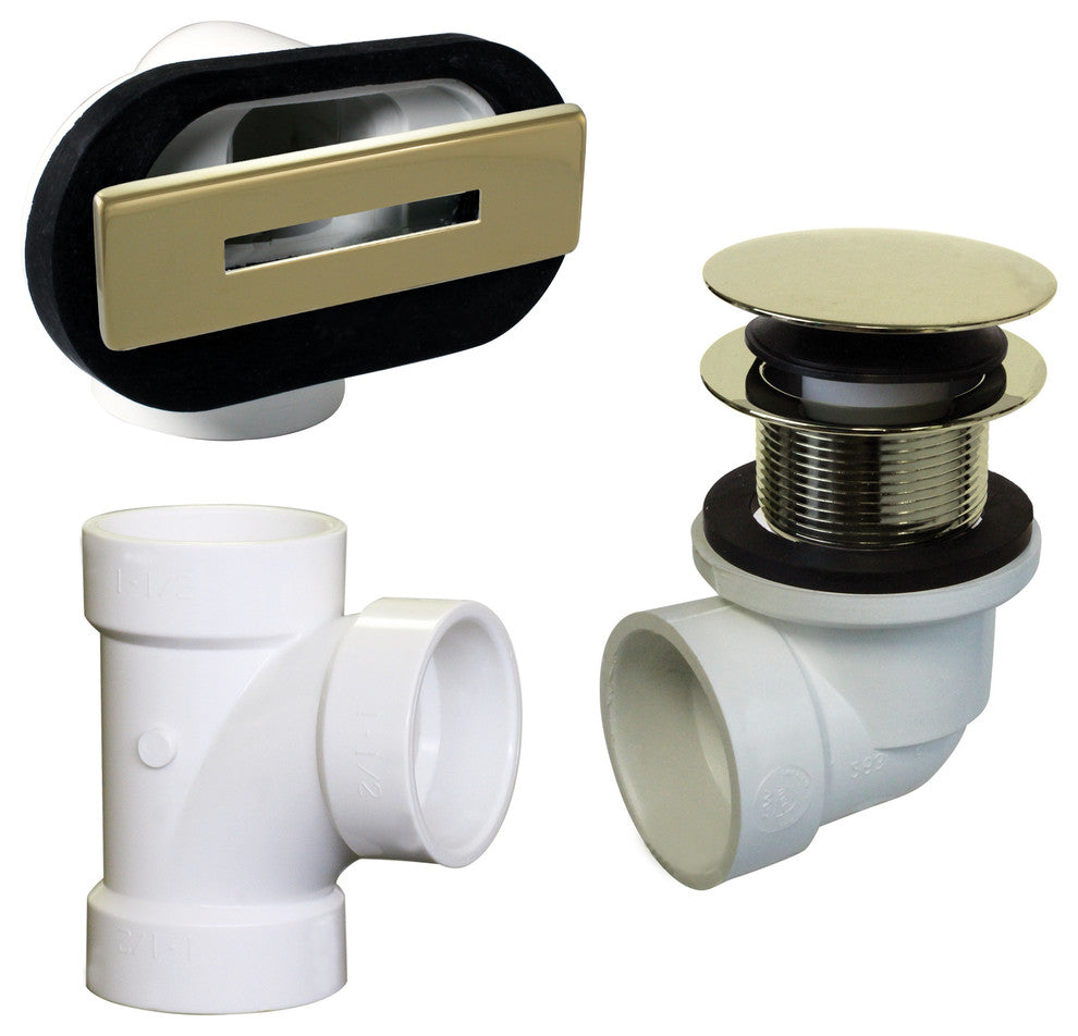 Linear Overflow Plumber's Pack WithTee and ADA Tip-Toe Drain, Polished Brass