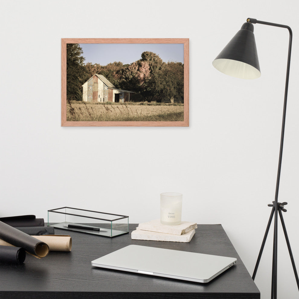 Patriotic Barn in Field Aged Effect Framed Photo Paper Wall Art Prints, White, 12" X 18"