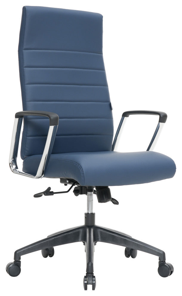 LeisureMod Hilton Modern High Back Leather Conference Office Chair, Navy Blue