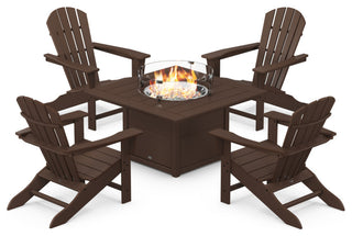 Palm Coast 5-Piece Adirondack Chair Set, Fire Pit Table, Mahogany