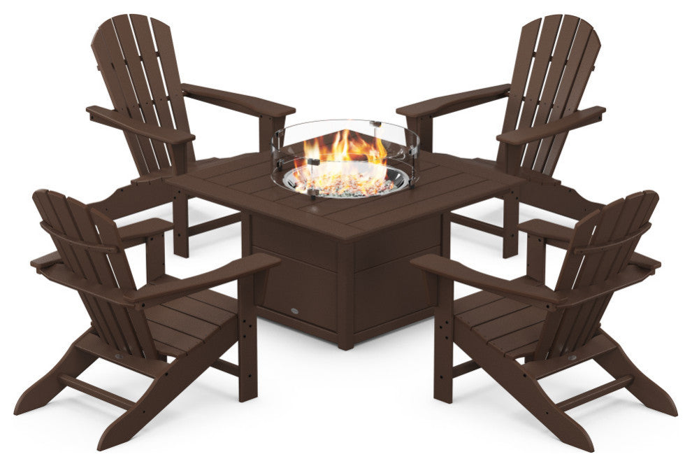 Palm Coast 5-Piece Adirondack Chair Set, Fire Pit Table, Mahogany