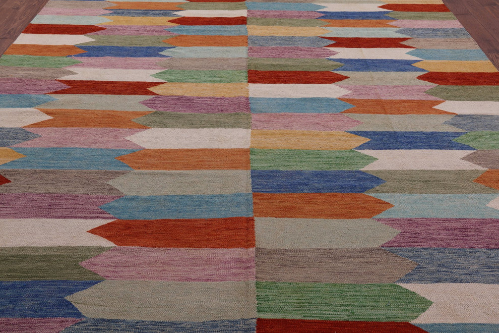 9' 6" X 12' 0" Kilim Flat Weave Wool On Wool Rug - Q12588