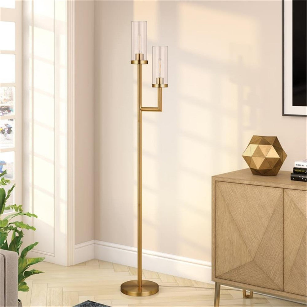 Henn&Hart 11" Brass Metal/Glass Floor Lamp