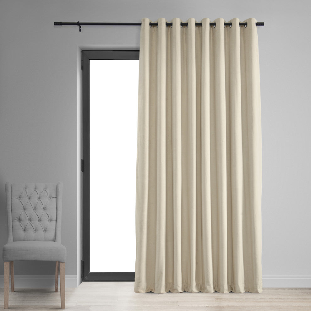 Signature Extra Wide Grommet Blackout Velvet Curtain, Ivory, 100"x84"