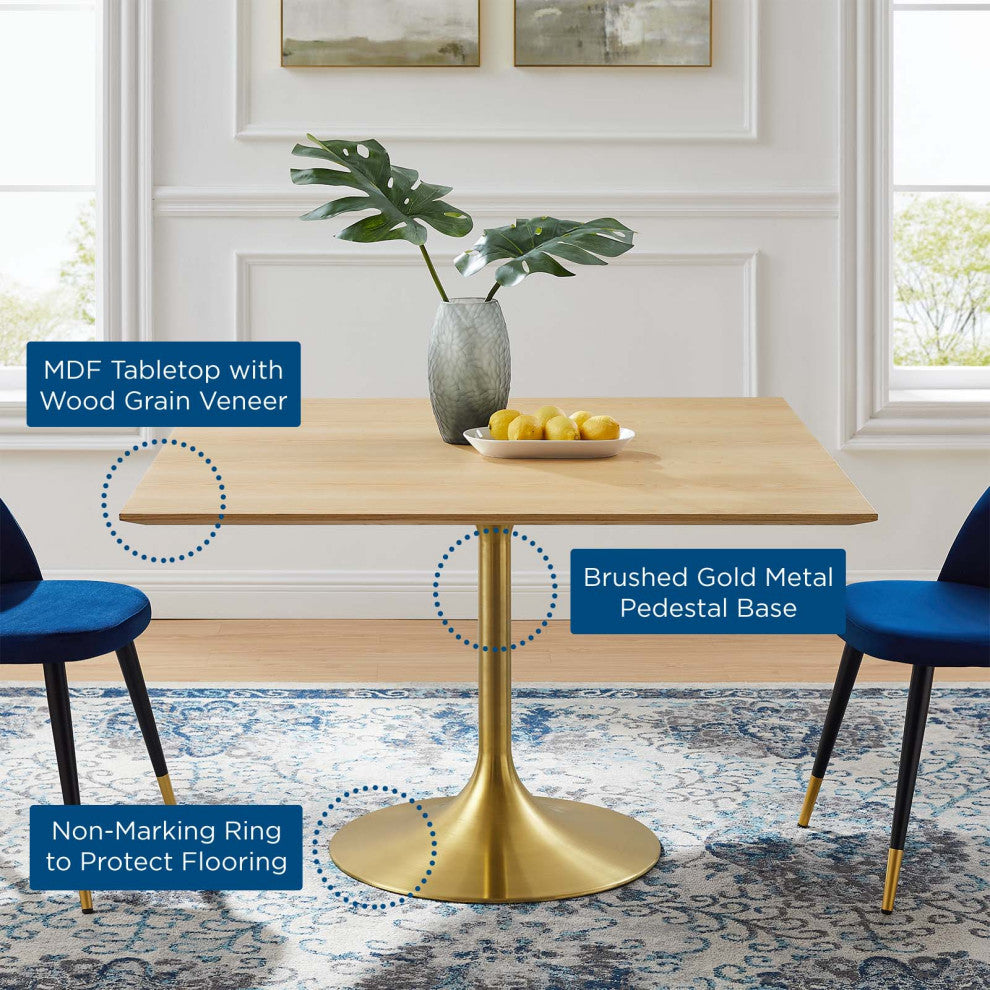 Dining Table, Square, Wood, Gold Brown Natural, Modern, Cafe Bistro Restaurant