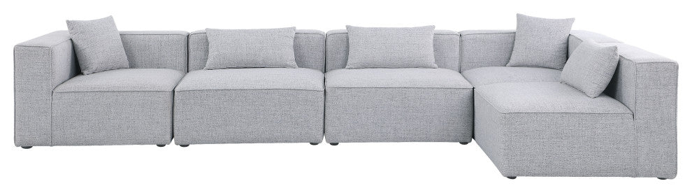 Cube Upholstered Modular Sectional, Gray, 5-Piece: 3 Armless Chair, 2 Corner Chair, Linen Texured Fabric