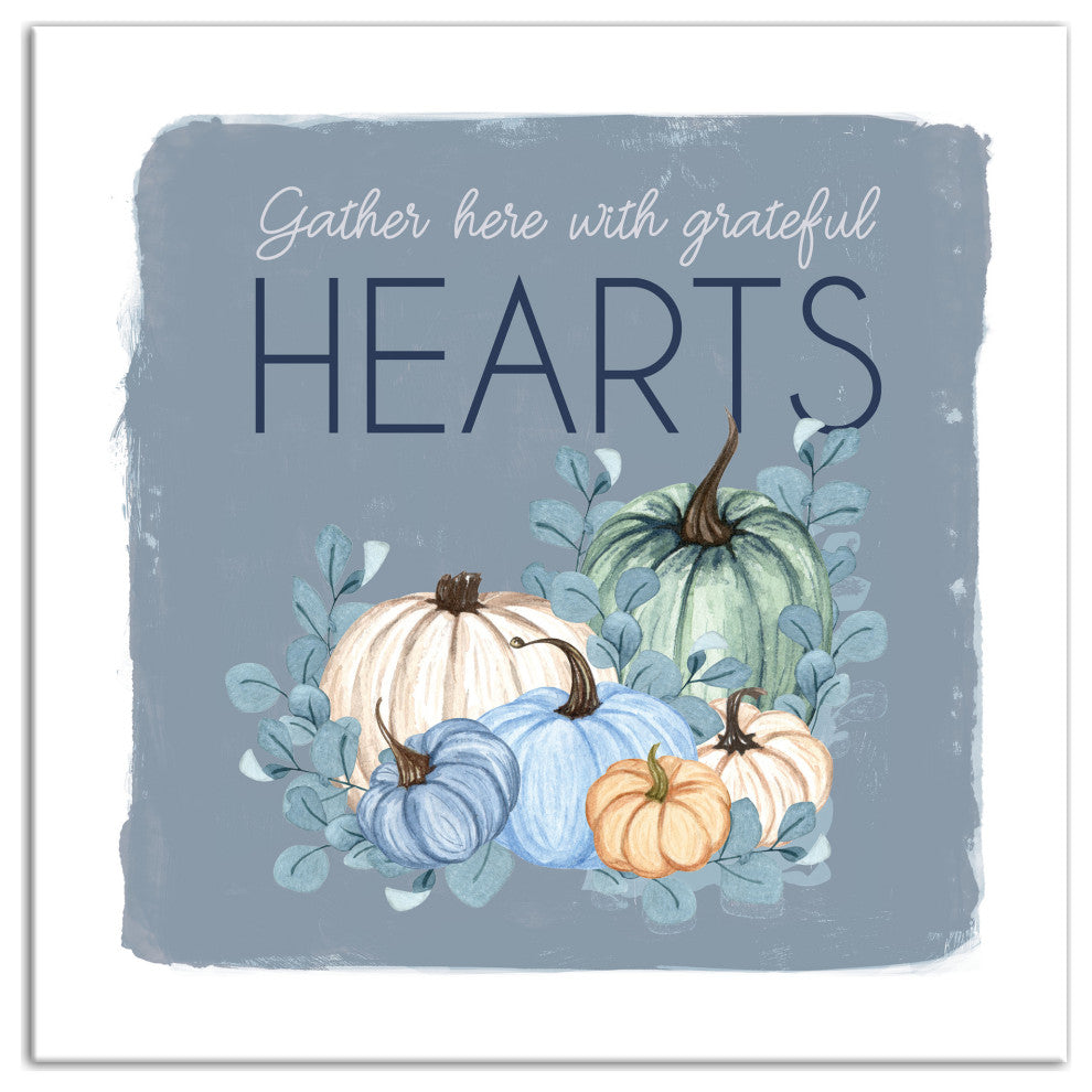 Gather Hearts Blue Mood Pumpkins 2 24"x24" Canvas Wall Art