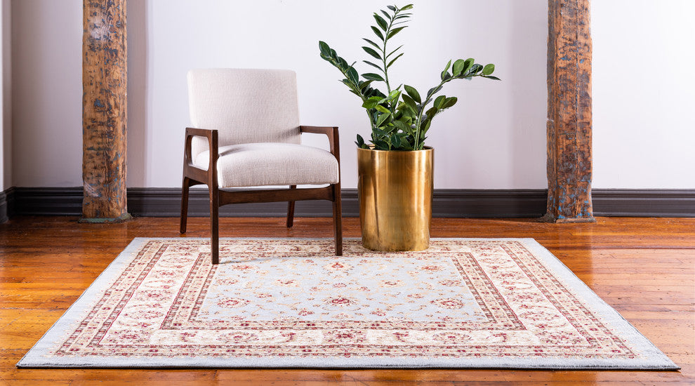 Unique Loom Light Blue St. Louis Voyage 6' 0 x 6' 0 Square Rug