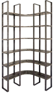 Black Iron Framed Curved Wooden Shelving Unit