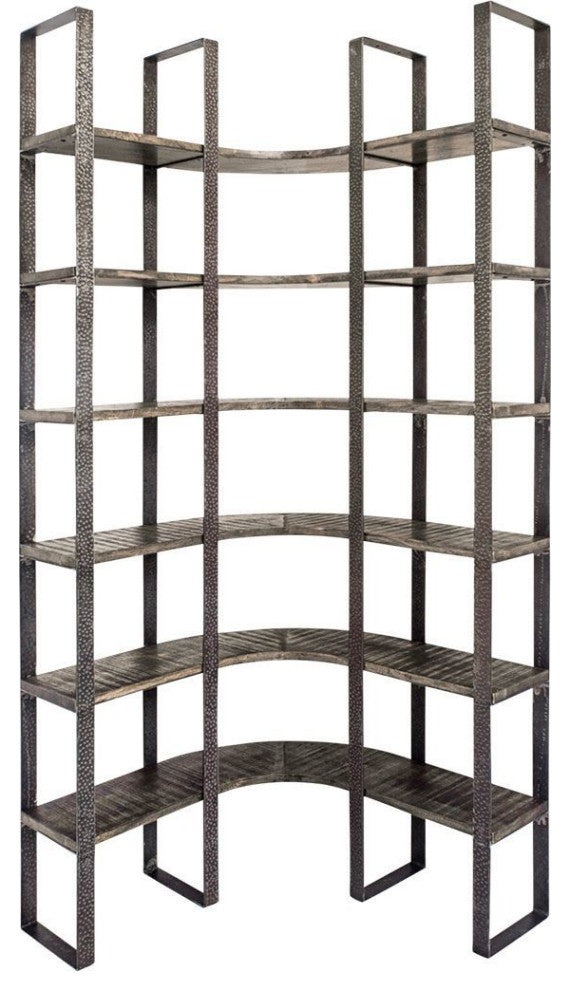 Black Iron Framed Curved Wooden Shelving Unit