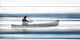 "Blue Lake Canoe II" Painting Print on White Wood, 36"x18"