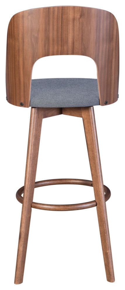 Bar Stool Chair Barstool, Set of 2, Fabric, Wood, Walnut, Gray, Cafe