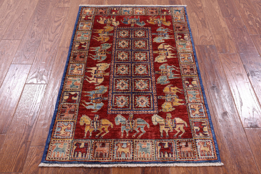 Antiqued Pazyryk Historical Design Hand Knotted Rug 2' 7" X 4' 1" Q10882