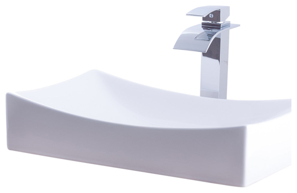 Porcelain Vessel Sink and Faucet Combo Set, Chrome