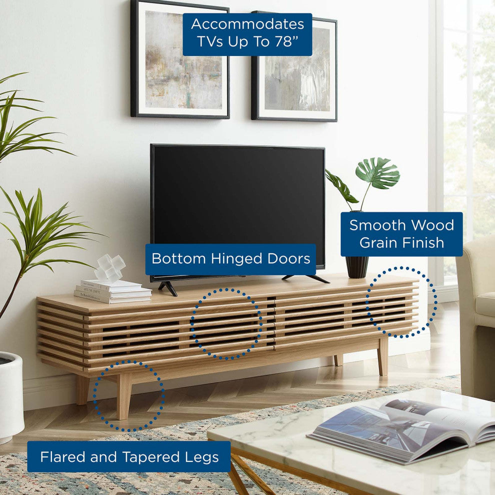 Media TV Stand Console Table, Wood, Brown Oak, Modern, Living Lounge Hospitality