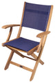 Teak Bimini Folding Deck Armchair With Blue Textilene Fabric