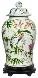 Porcelain Chinoiserie Bird Scene Temple Jar 19"