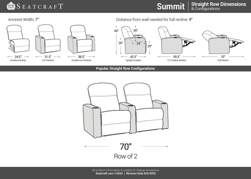 Seatcraft Summit Home Theater Seating, Light Gray, Row of 2