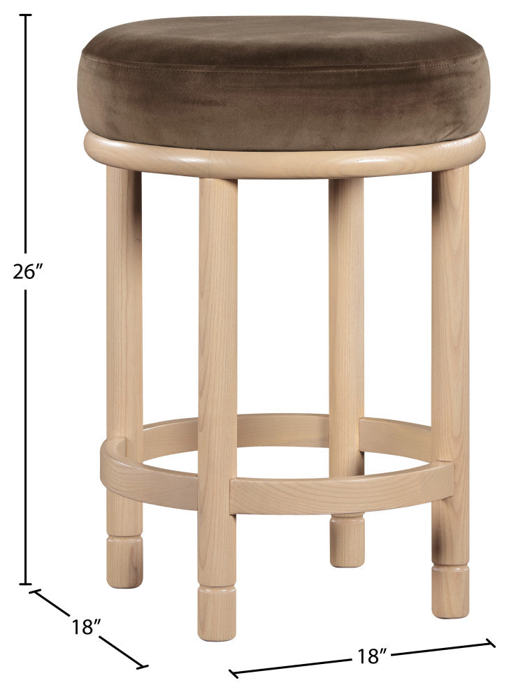 Monette Upholstered Bar and Counter Stool, Brown, Velvet, Natural Finish