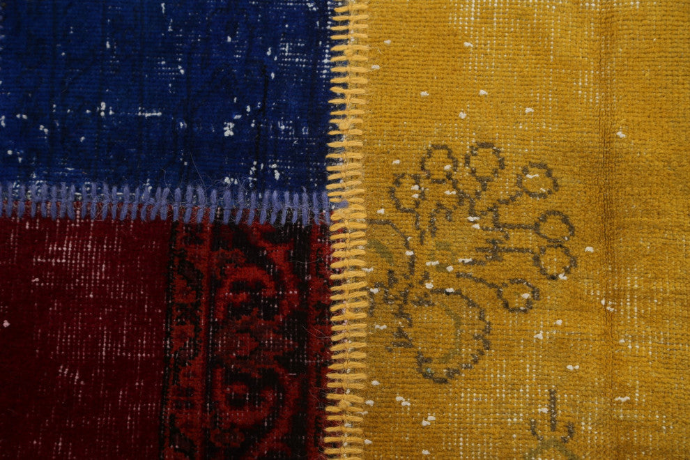 Multi-color Vintage Patchwork Turkish Area Rug Hand-tufted Wool Carpet 7x10