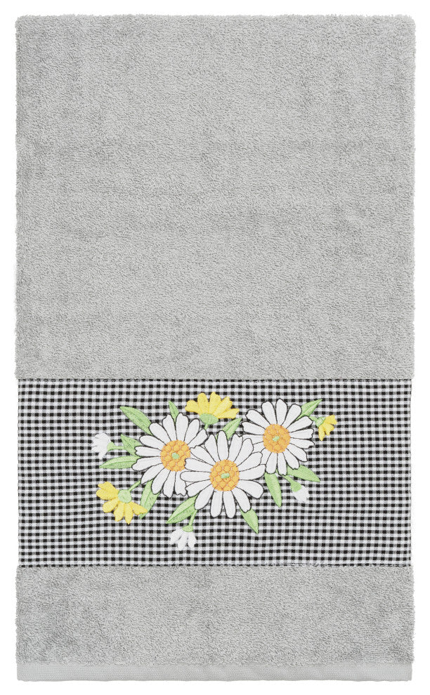Linum Home Turkish Cotton Daisy 3-Piece Embellished Towel Set, Light Gray