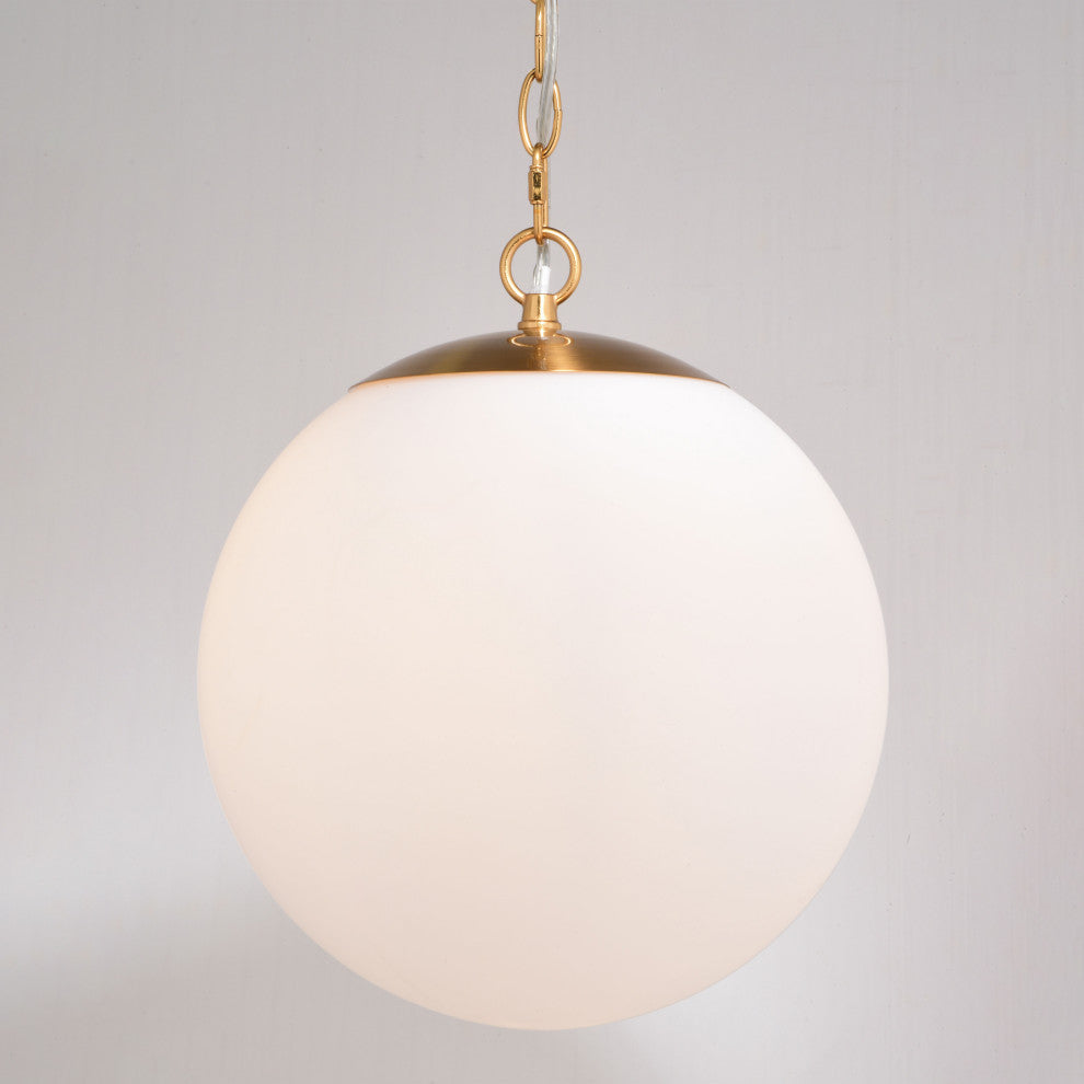 Linden 1-Light Gold Brass Mid-Century Modern Pendant Light White Globe Glass